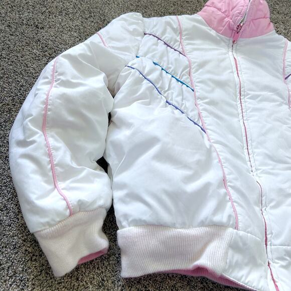Vintage 80's REVERSIBLE White Pink Preppy Puffer Stranger Things Nancy MED LG - Picture 3 of 10